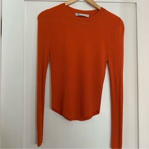 Zara Orange Ribbed Long Sleeve Top